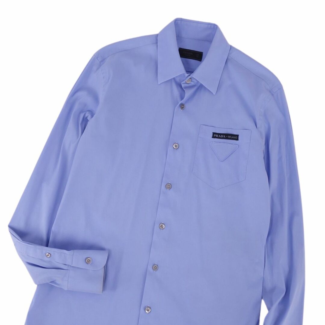 PRADA(プラダ)のプラダ PRADA シャツ ロングスリーブ 長袖 三角ロゴ トライアングル コットン トップス メンズ 38/15(M相当) ブルー メンズのトップス(シャツ)の商品写真