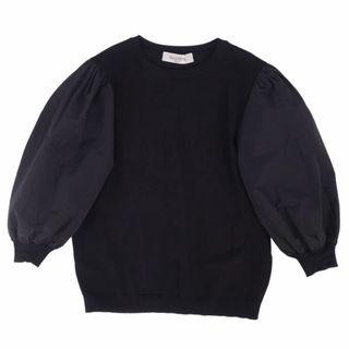 ヴァレンティノ(VALENTINO)の美品 ヴァレンティノ VALENTINO Tシャツ カットソー パフスリーブ 無地 切り替え トップス レディース M ブラック(カットソー(半袖/袖なし))