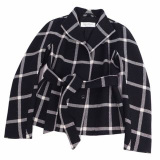 マックスマーラ(Max Mara)の美品 マックスマーラ Max Mara ジャケット 白タグ コート ベルト付き ウール カシミヤ アウター レディース イタリア製 JI42 USA8 GB10(L相当) ブラック/ホワイト(その他)