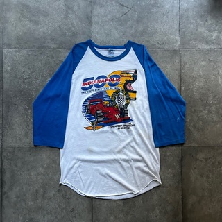 80s ラグランtシャツ USA製 ホワイト×ブルー L(Tシャツ/カットソー(七分/長袖))