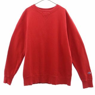 チャンピオン(Champion)のチャンピオン ロゴワッペン 長袖 トレーナー X-LARGE レッド Champion スウェット メンズ 古着 【240123】(スウェット)