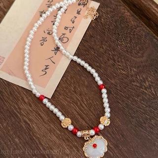 ノリタケ(Noritake)の平安鎖赤珠真珠瓔珞 白赤金色ネックレス　中華風　縁起物　着物和服　漢服　結婚式(ネックレス)