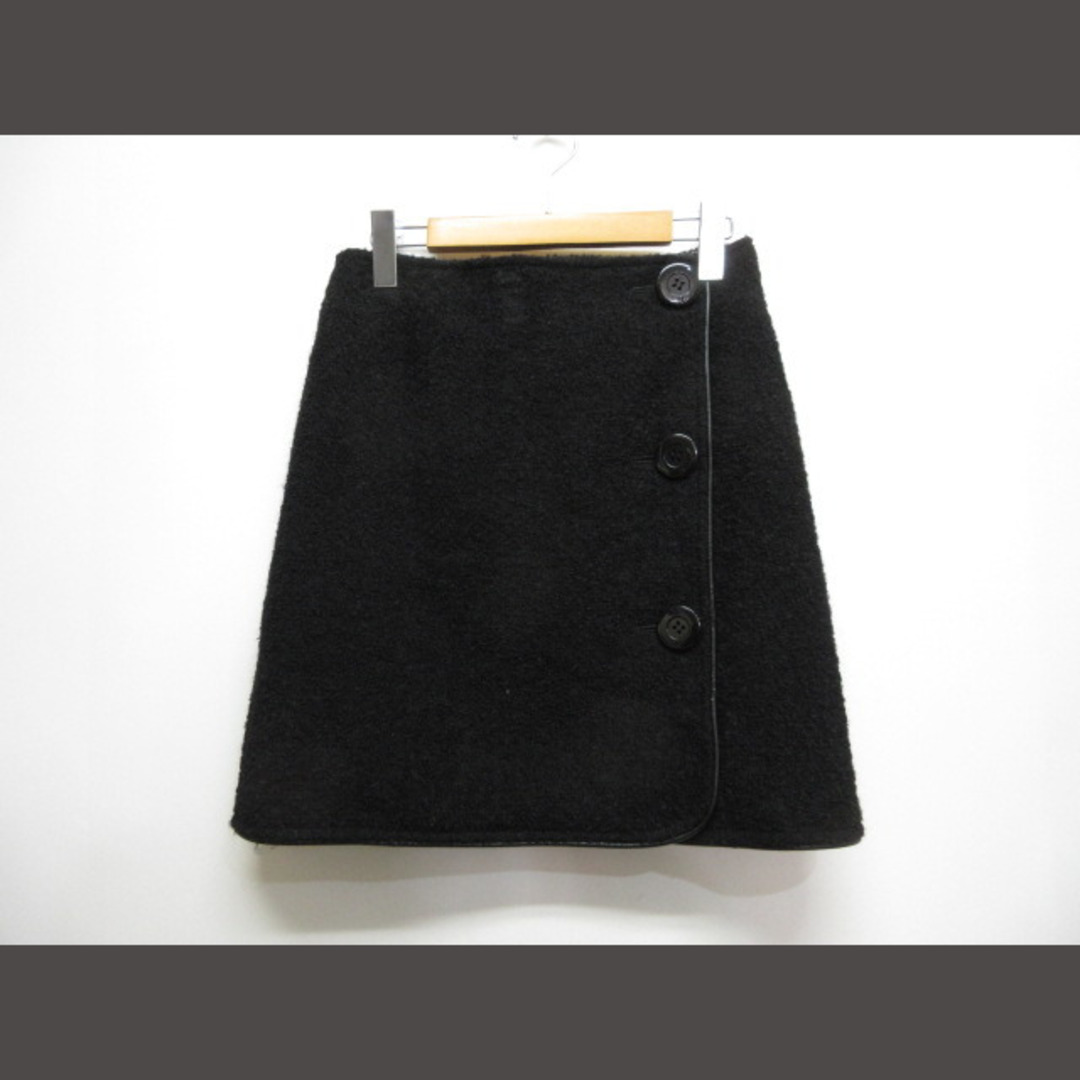 QUEENS COURT(クイーンズコート)のクイーンズコート リバーシブル ラップ スカート 1 黒 ウール アルパカ混 レディースのスカート(ひざ丈スカート)の商品写真