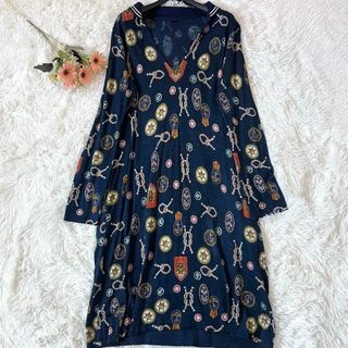 フォーティファイブアール(45R)の45R インディゴ 超ガーゼプリント DRESS ワンピース 総柄 シルク 2(ロングワンピース/マキシワンピース)