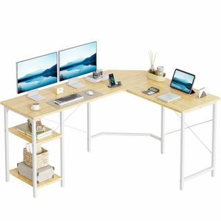 【色: ナチュラル】CubiCubi l字デスク 幅150*奥行き120cm ラ(オフィス/パソコンデスク)