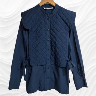 ザラ(ZARA)の【ZARA】 キルティング　シャツ　ネイビー(シャツ/ブラウス(長袖/七分))