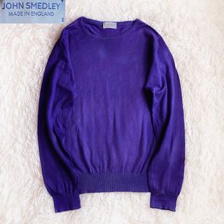 ジョンスメドレー(JOHN SMEDLEY)のジョンスメドレー　コットン100%　クルーネックニットトップス　英国製　紫　S(Tシャツ/カットソー(七分/長袖))