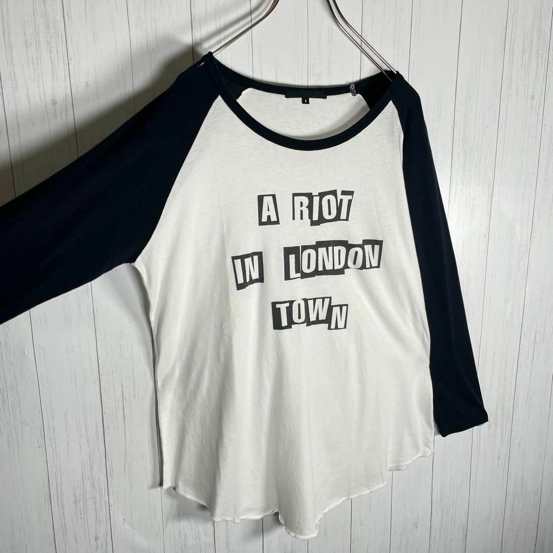 VINTAGE(ヴィンテージ)の[古着]ビンテージ　長袖　Tシャツ　ロンT　プリント　ラグラン　黒　白　Y2K メンズのトップス(Tシャツ/カットソー(七分/長袖))の商品写真