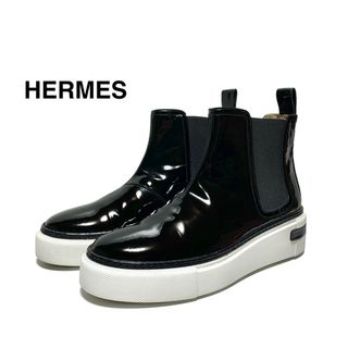 エルメス(Hermes)の☆美品 エルメス サイドゴア 厚底 エナメル ハイカット スニーカー イタリア製(スニーカー)