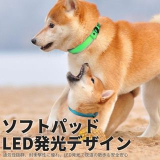 犬首輪 LED 充電式　簡単装着 S(28-39 cm)グリーン軽い反射 丈夫(犬)