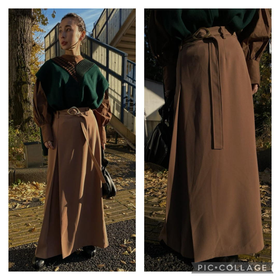Ameri VINTAGE(アメリヴィンテージ)の美品 AMERI UNUSUAL BUCKLE PLEATS SKIRT レディースのスカート(ロングスカート)の商品写真