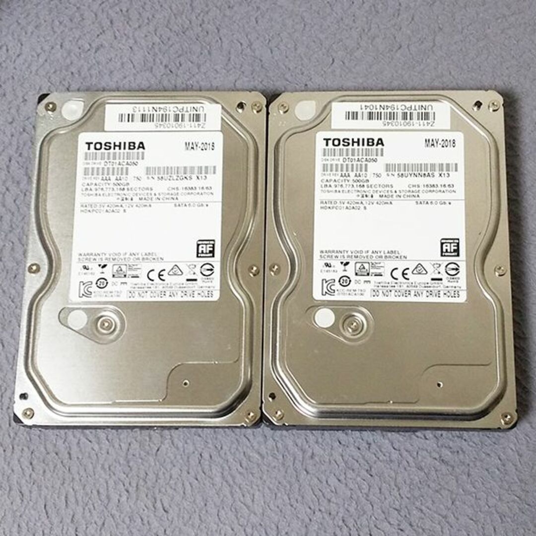 東芝(トウシバ)のTOSHIBA 3.5インチHDD 500GBx2台 新品同様 使用0時間 正常 スマホ/家電/カメラのPC/タブレット(PCパーツ)の商品写真