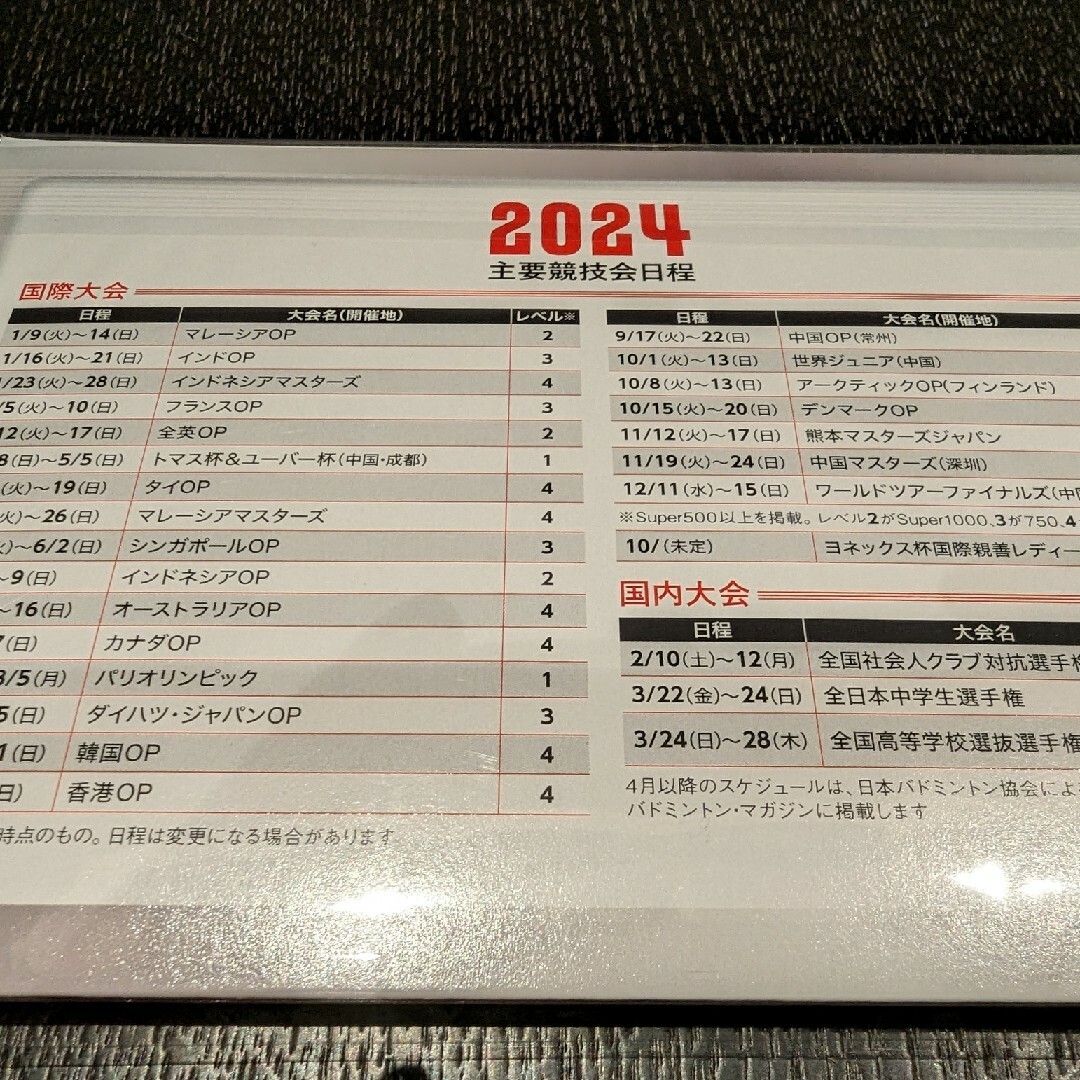 バドミントン卓上カレンダー2024 付録 エンタメ/ホビーの雑誌(趣味/スポーツ)の商品写真