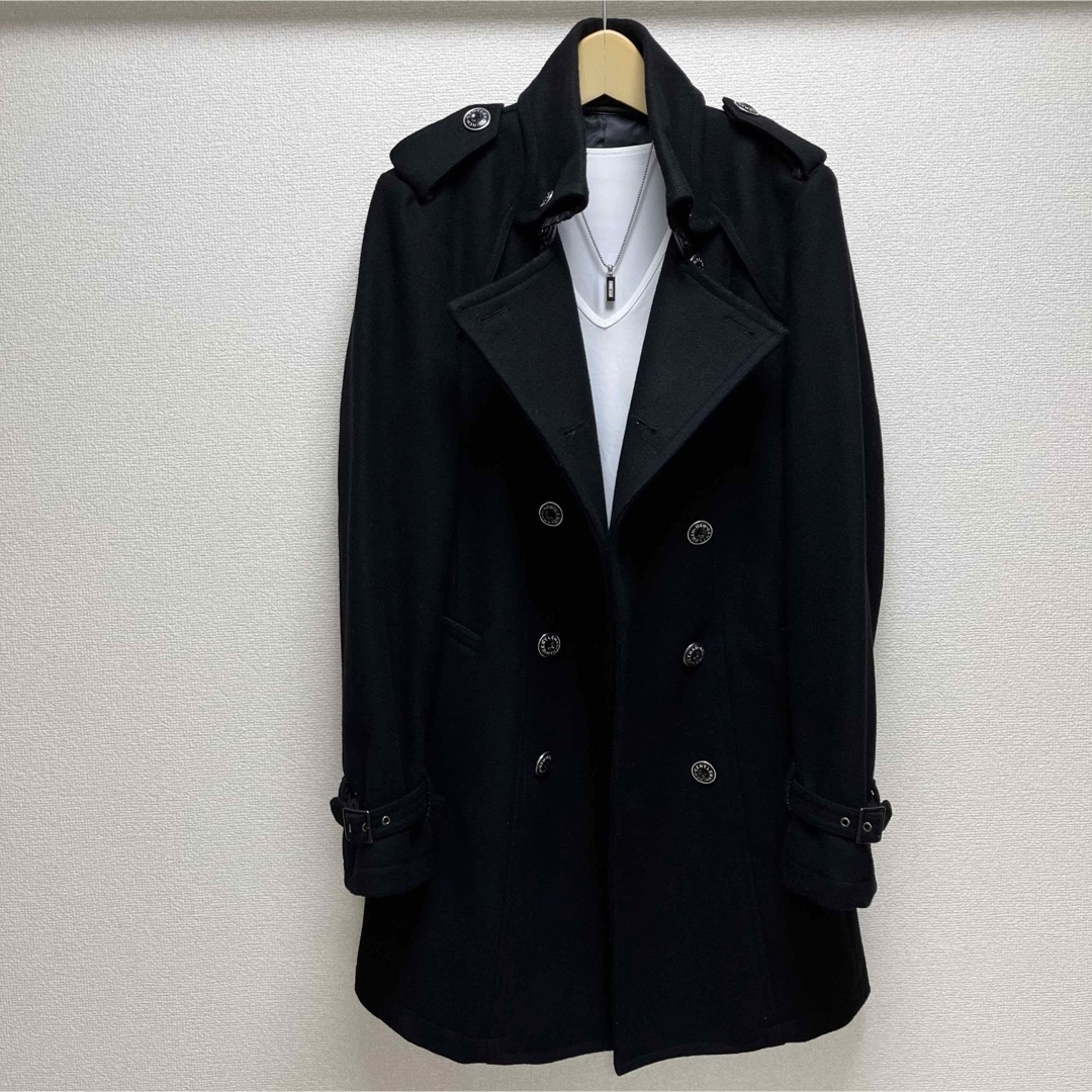 BUFFALO BOBS(バッファローボブス)のBUFFALO BOBS トレンチコート　黒　ブラック　ウールコート　高級感 メンズのジャケット/アウター(トレンチコート)の商品写真