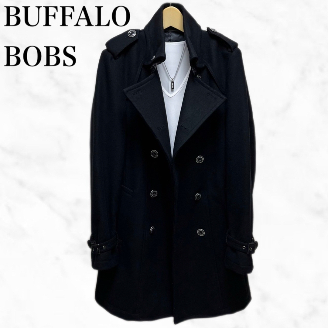 BUFFALO BOBS(バッファローボブス)のBUFFALO BOBS トレンチコート　黒　ブラック　ウールコート　高級感 メンズのジャケット/アウター(トレンチコート)の商品写真