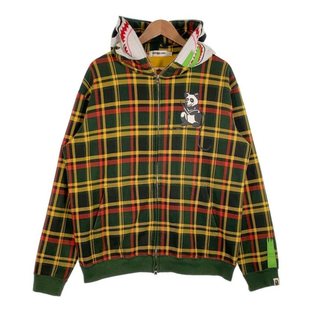 トップスA BATHING APE アベイシングエイプ 08AW チェック柄 パンダ フルジップパーカー 伊勢丹限定 Size L