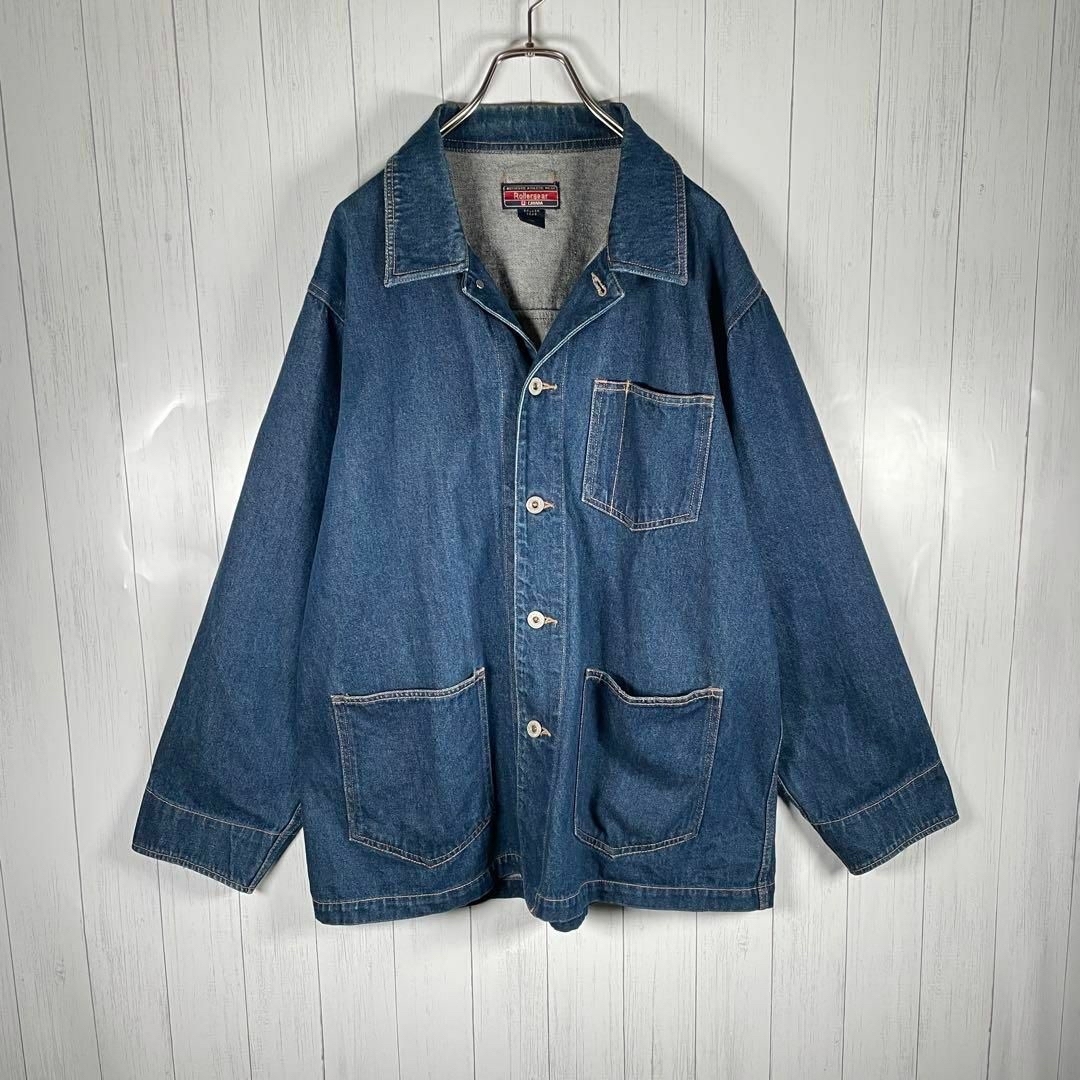 VINTAGE(ヴィンテージ)の[古着]ビンテージ　Gジャン　カバーオール　デカポケット　ステッチ　アメカジ　青 メンズのジャケット/アウター(Gジャン/デニムジャケット)の商品写真