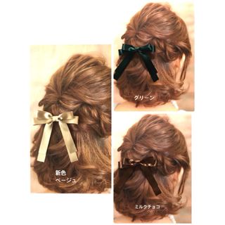 No.23サテンリボンゴムショート (ポニーフック、バレッタ、クリップ変更可能)(ヘアアクセサリー)