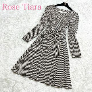 ローズティアラ(Rose Tiara)の美品✨️ローズティアラ ワンピース 42 XL 大きいサイズ ボーダー リボン(ひざ丈ワンピース)