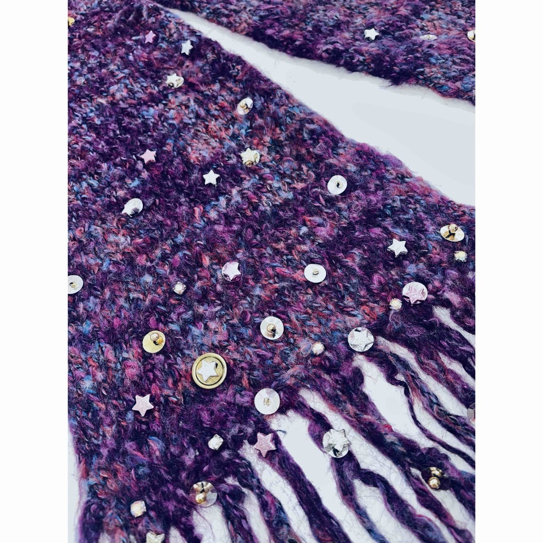 新品 マフラー ニットマフラー ロング 毛糸 イタリア毛糸 装飾付 レディースのファッション小物(マフラー/ショール)の商品写真