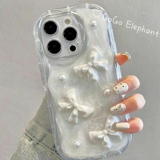 韓国♡上品×華やかな手元に♪ クリア リボン フェイクパール iphoneケース(iPhoneケース)