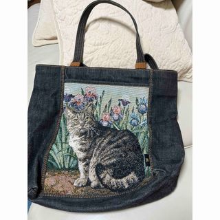 美品　シンクビー　デニムトートバッグ　猫　ゴブラン