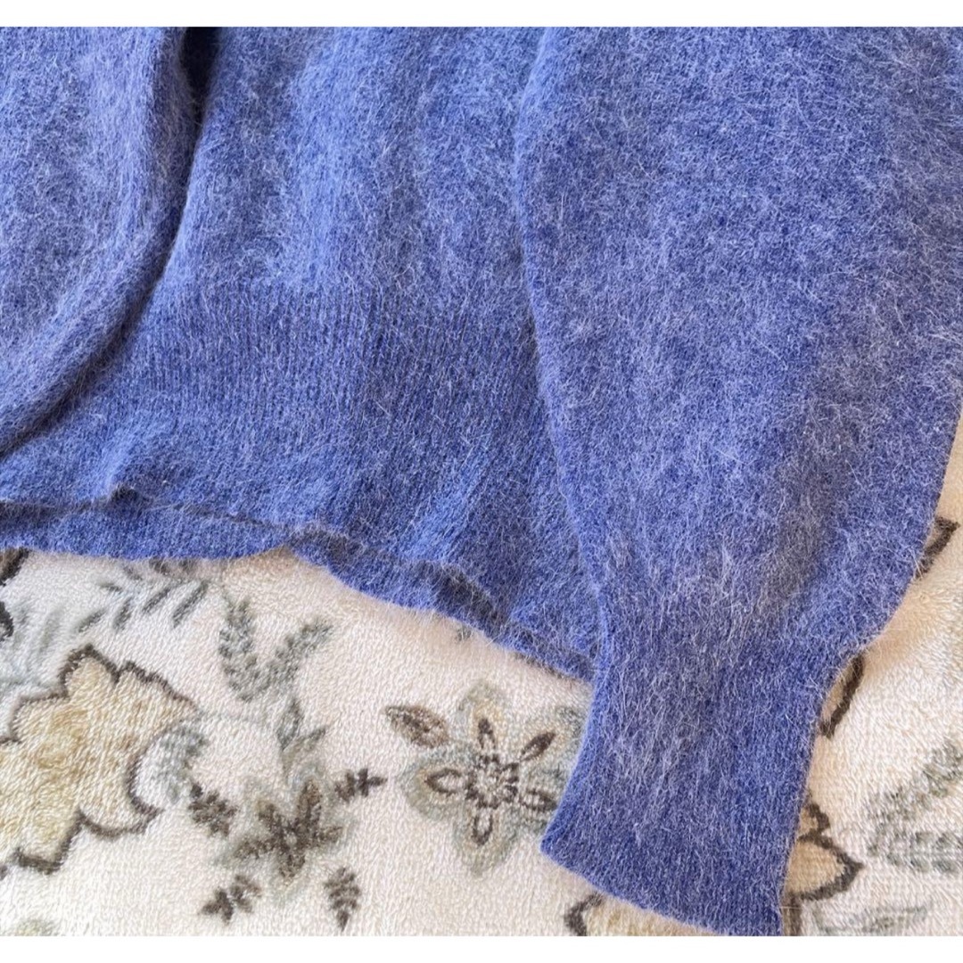 アンゴラ  ニット　モヘア　ブルー　ホワイト　ニット　カーディガン　韓国　古着 レディースのトップス(カーディガン)の商品写真