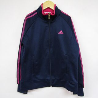 アディダス(adidas)のアディダス 長袖ジャージ ジップアップ スポーツウエア クライマライト キッズ 女の子用 140サイズ ネイビー×ピンク adidas(Tシャツ/カットソー)