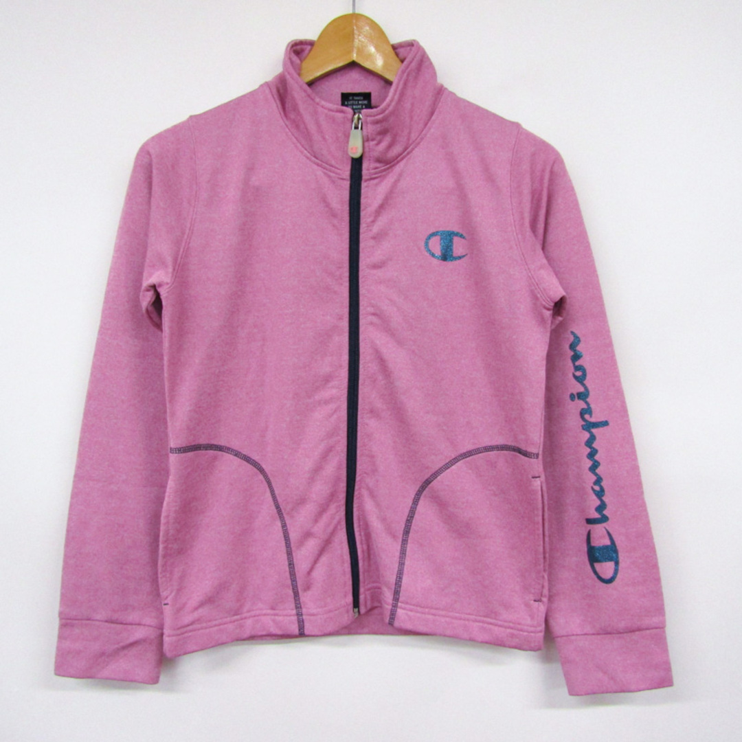 Champion(チャンピオン)のチャンピオン 長袖ジャージ ジップアップ スポーツウエア  キッズ 女の子用 150サイズ ピンク Champion キッズ/ベビー/マタニティのキッズ服女の子用(90cm~)(Tシャツ/カットソー)の商品写真