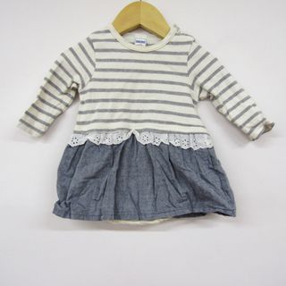 シップス 長袖ワンピース ロンパース ボーダー柄 日本製 ベビー 女の子用 70サイズ グレー×ホワイト SHIPS