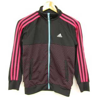 アディダス(adidas)のアディダス 長袖ジャージ ジップアップ ドット柄 スポーツウエア キッズ 女の子用 150サイズ ブラック×ピンク adidas(Tシャツ/カットソー)