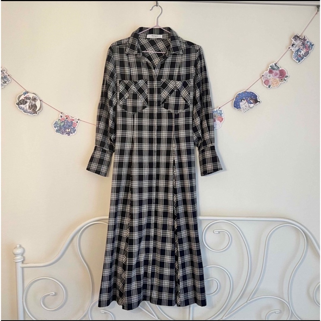 Her lip to(ハーリップトゥ)のCheckered Pleats Long Shirt Dress 美品 レディースのワンピース(ロングワンピース/マキシワンピース)の商品写真