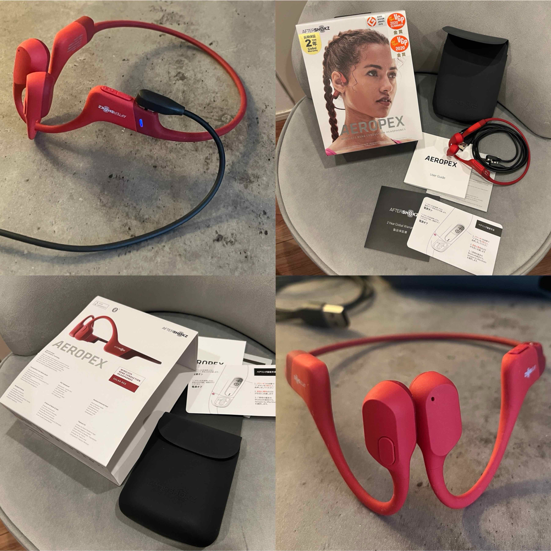 AFTERSHOKZ(アフターショックス)のAftershokz AEROPEX solar red 美品　赤 スマホ/家電/カメラのオーディオ機器(ヘッドフォン/イヤフォン)の商品写真