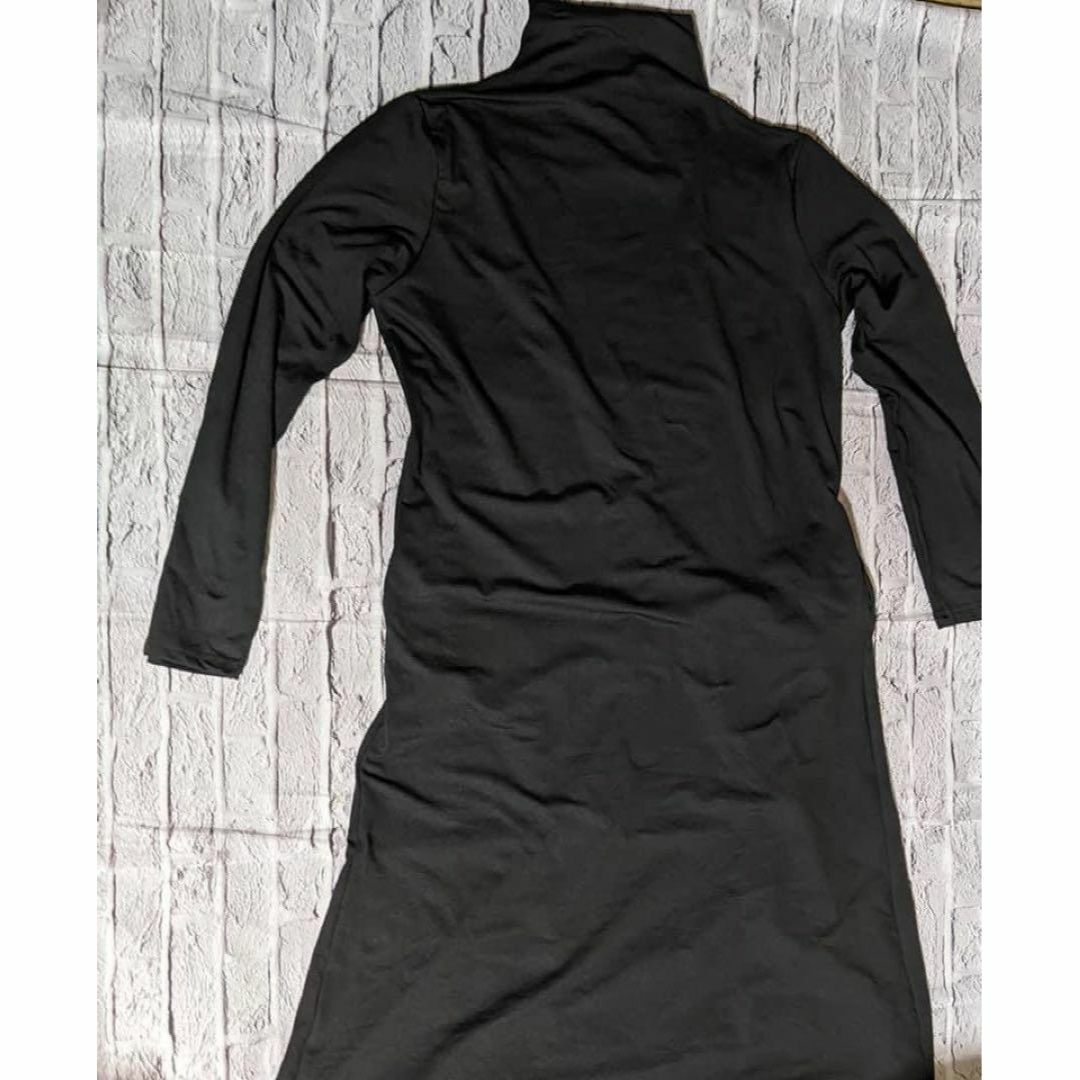 ハーフハイネックワンピース ブラック 体型カバー 4XL ゆったり 細見え レディースのワンピース(ロングワンピース/マキシワンピース)の商品写真
