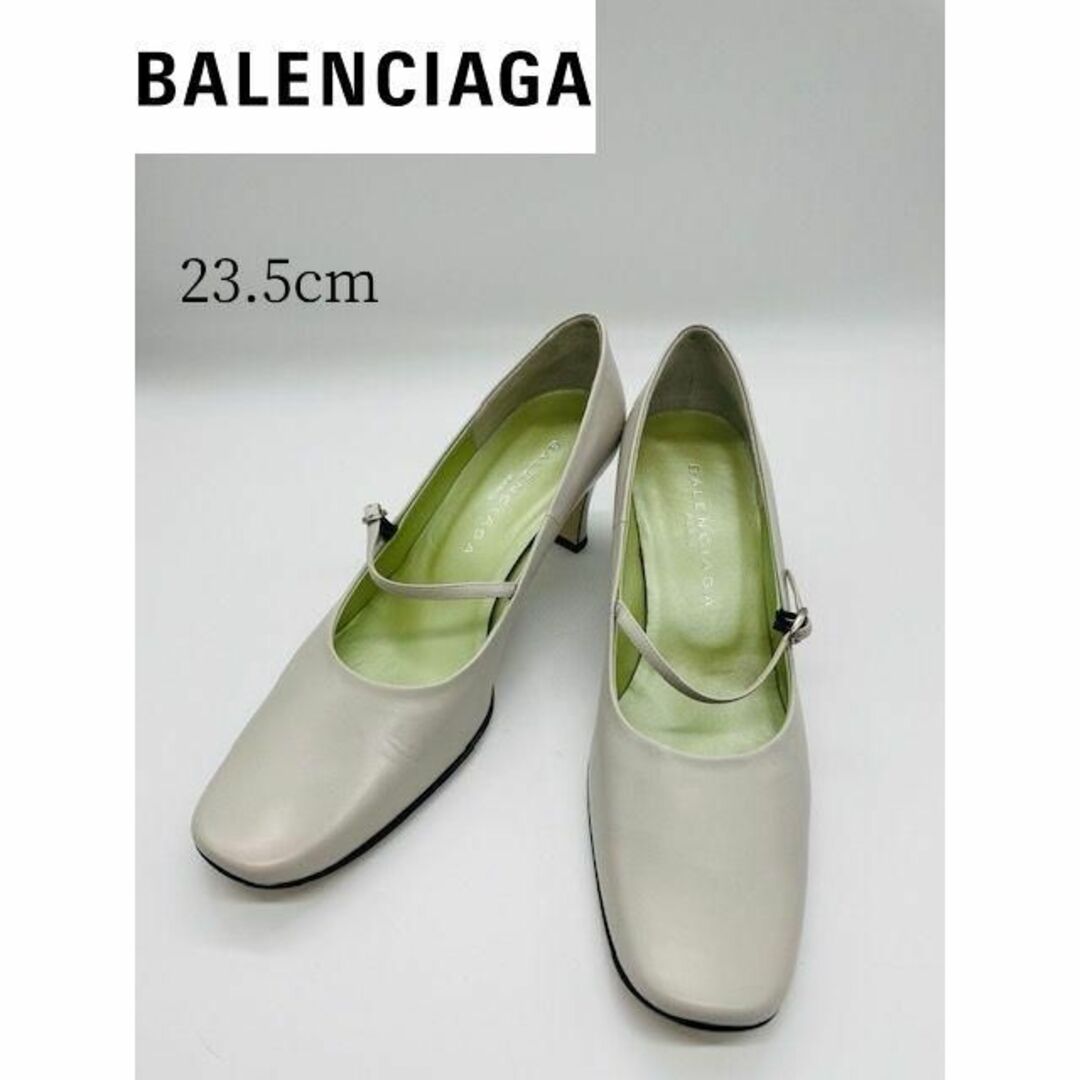 Balenciaga(バレンシアガ)の【BALENCIAGA】美品 スクエアトゥレザーパンプス 23.5 グレー レディースの靴/シューズ(ハイヒール/パンプス)の商品写真