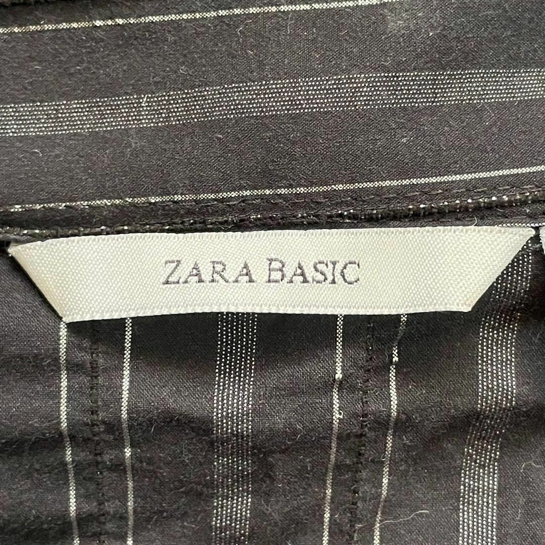 ZARA BASIC (M) 総柄 ストライプ ラメ系 シャツ ブラック 長袖 レディースのトップス(シャツ/ブラウス(長袖/七分))の商品写真