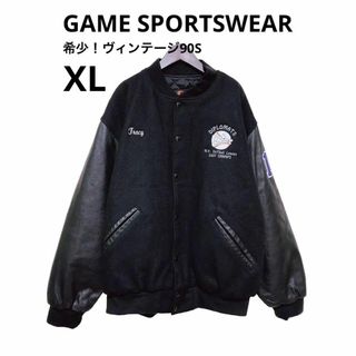 GAME SPORTSWEAR スタジャン 90s 刺繍 レザー XL ブラック