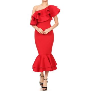 タダシショウジ(TADASHI SHOJI)の新品 USA ワンピース ONE 赤L(ひざ丈ワンピース)