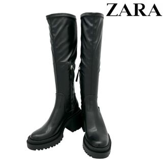 ザラ(ZARA)の〈美品〉ZARA ザラ【22cm】ストレッチ ニーハイブーツ 黒 ブラック(ブーツ)