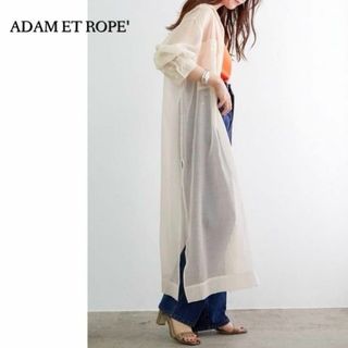 アダムエロぺ(Adam et Rope')の軽やか透け感が可愛い♪ オーガンジーロングシャツワンピース　フリー　ホワイト(シャツ/ブラウス(長袖/七分))