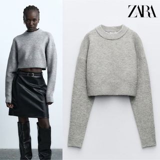 ザラ(ZARA)のZARA クロップド丈 ニットセーター ミディアムグレー(ニット/セーター)