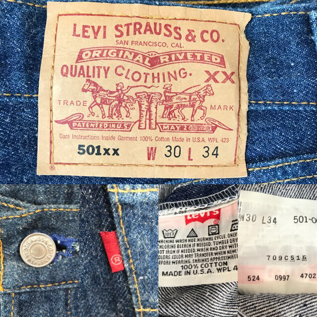 90s USA製 Levi's リーバイス 501 ブリーチ 白 赤文字 35