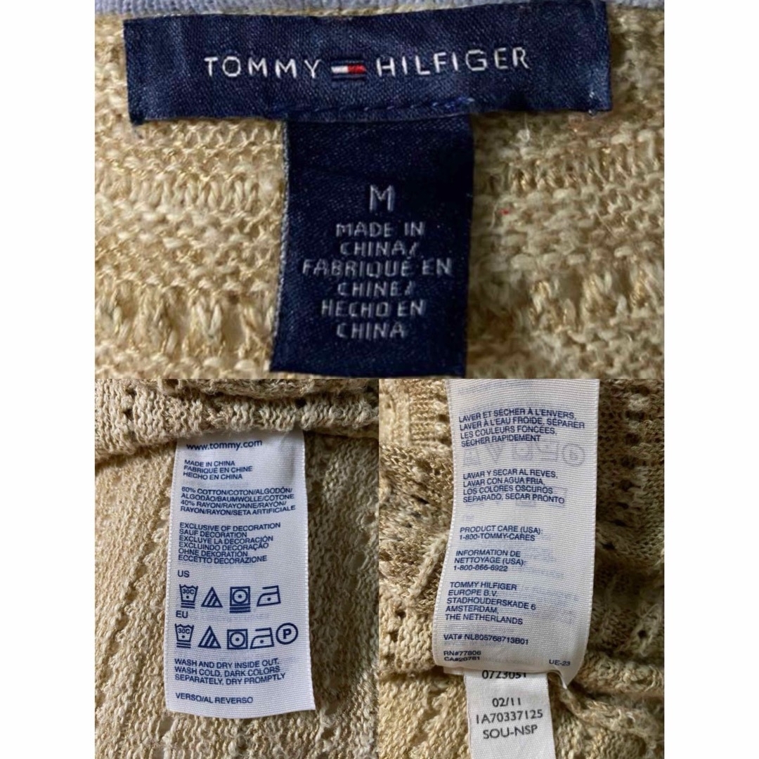 TOMMY(トミー)の古着 ビンテージ 90s TOMMY トミー 茶系 メッシュ カーディガン 刺繍 レディースのトップス(カーディガン)の商品写真