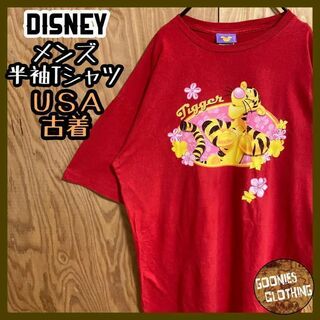 ディズニー ティガー キャラクター Tシャツ 赤 USA古着 90s 半袖 L(Tシャツ/カットソー(半袖/袖なし))