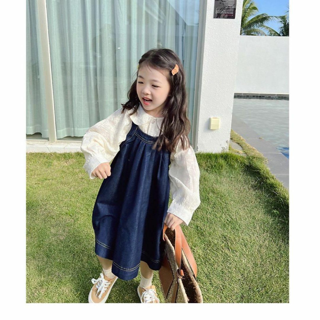120 デニム ジャンパースカート ワンピース おしゃれ かわいい  韓国 キッズ/ベビー/マタニティのキッズ服女の子用(90cm~)(ワンピース)の商品写真