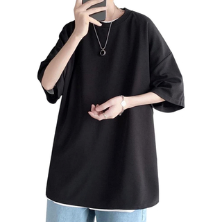 メンズ 半袖tシャツ メンズ ビッグt 無地 ブラック　シンプル(Tシャツ/カットソー(半袖/袖なし))