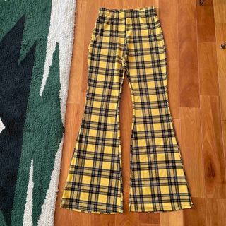 シーイン(SHEIN)の黄色タータンチェックのパンツ　SHEIN一度使用 美品(カジュアルパンツ)