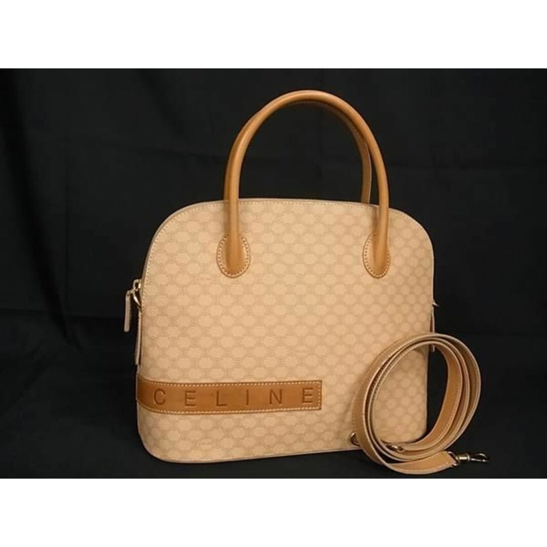 ■美品■ CELINE セリーヌ マカダム柄 PVC×レザー 2WAY ハンドバッグ ショルダーバッグ 肩掛け ベージュ系 AV4881Aランクライン