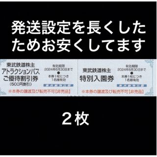 ２枚🐯東武動物公園特別入園券🐯2024.6.30迄有効(動物園)