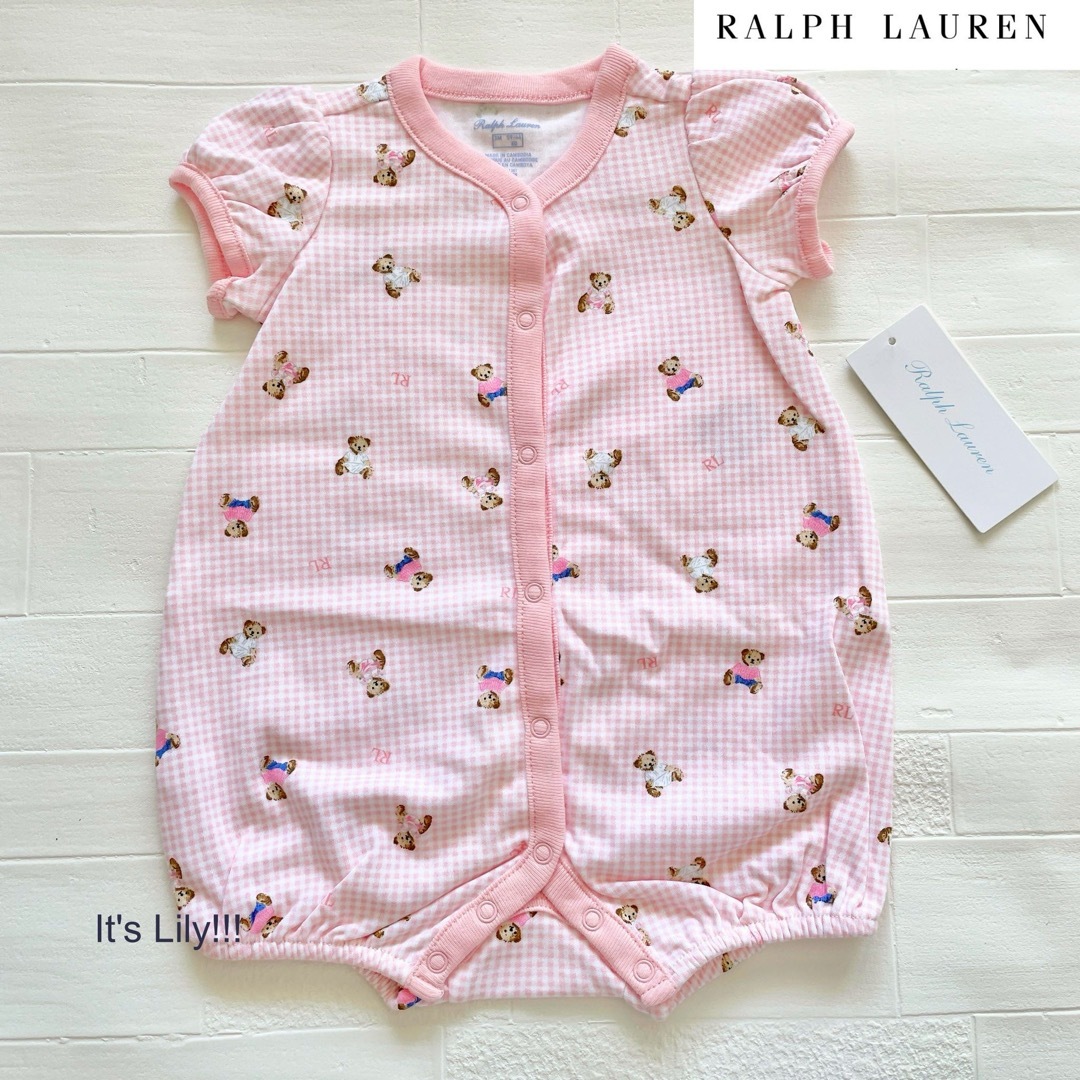 Ralph Lauren(ラルフローレン)の3m60cm 新作　ラルフローレン　半袖　ロンパース　前開き　ベア　チェック キッズ/ベビー/マタニティのベビー服(~85cm)(ロンパース)の商品写真